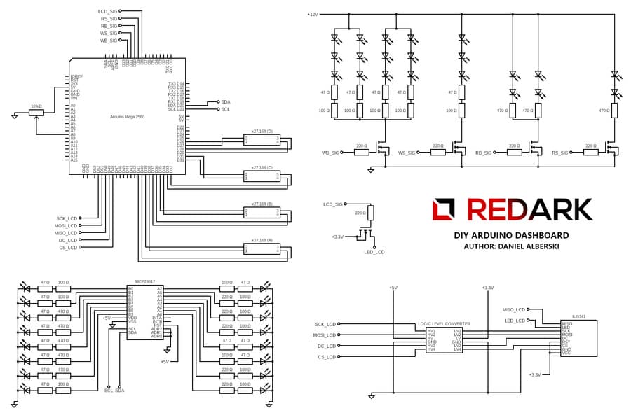 Arduino Dashboard — schemat elektryczny projektu