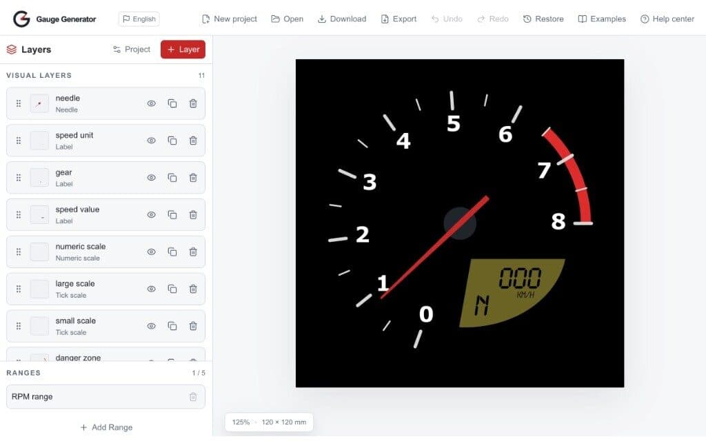 Gauge Generator — widok edytora